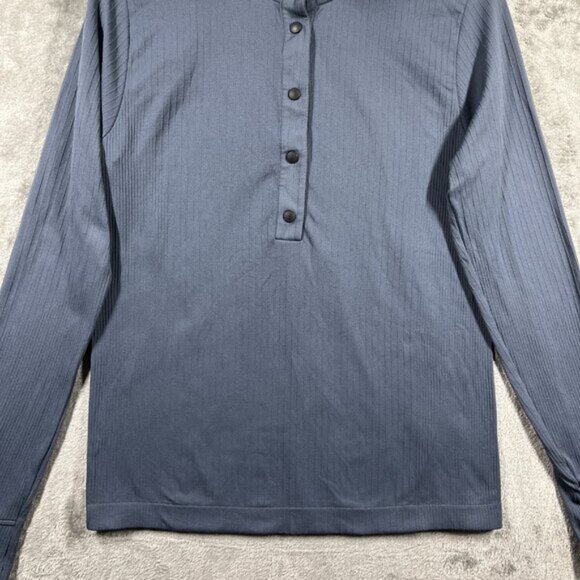 Athleta Flurry Seamless Henley Long Sleeve Top Womens Large Gray Blue Stretch - Picture 8 of 12